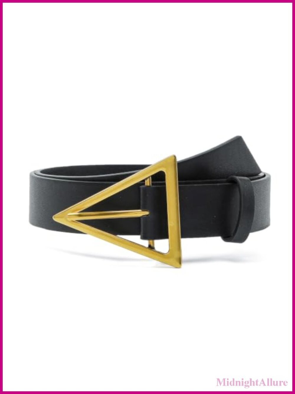 Women's Faux Leather Belt Bronze Triangle Buckle 1.25" Wide Waist 24-37"